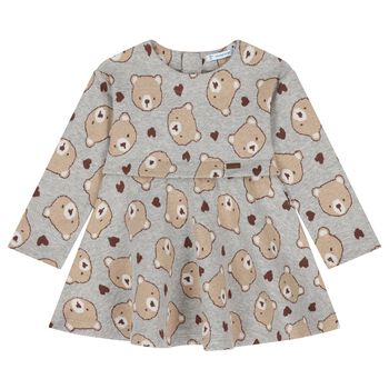 Younger Girls Grey & Beige Teddy Bear Dress