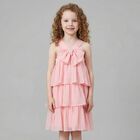 Girls Pink Bow Tiered Dress, 2, hi-res