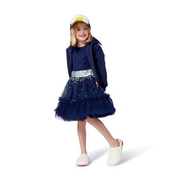 Girls Navy Blue Sequin Zip-Up Top