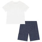 Boys White & Blue Shorts Set, 1, hi-res