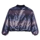 Girls Navy Blue Sequin Zip Up Top, 1, hi-res