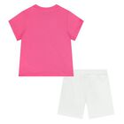 Younger Girls Pink & White Teddy Bear Shorts Set, 5, hi-res