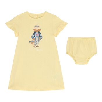 Baby Girls Yellow Teddy Bear Logo Dress Set