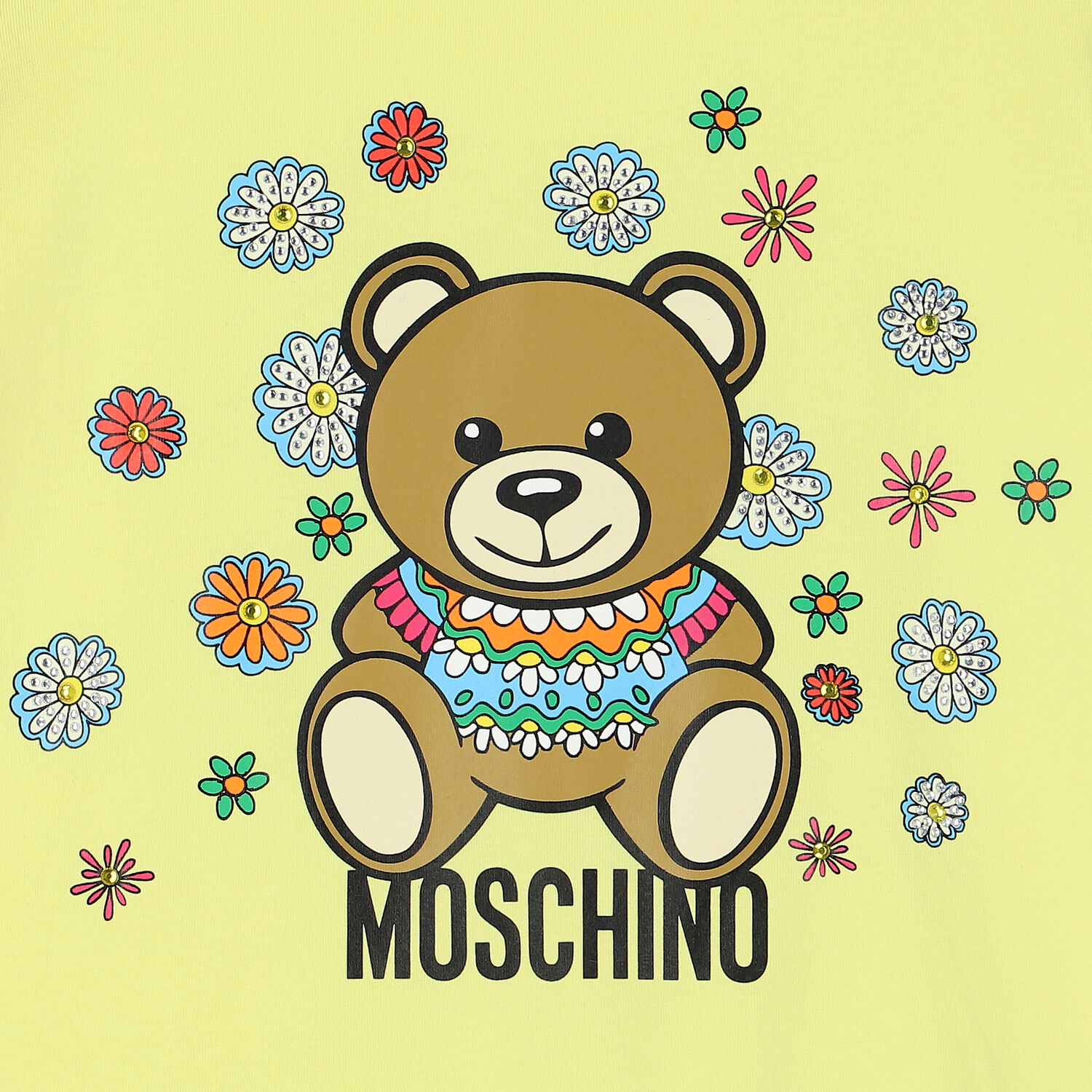 Girls Yellow Teddy Bear Logo Dress, 3, hi-res