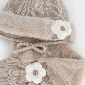 Younger Girls Grey Faux Fur Hat & Scarf Set
