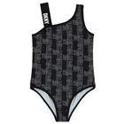 Girls Black & White Logo Swimsuit, 1, hi-res