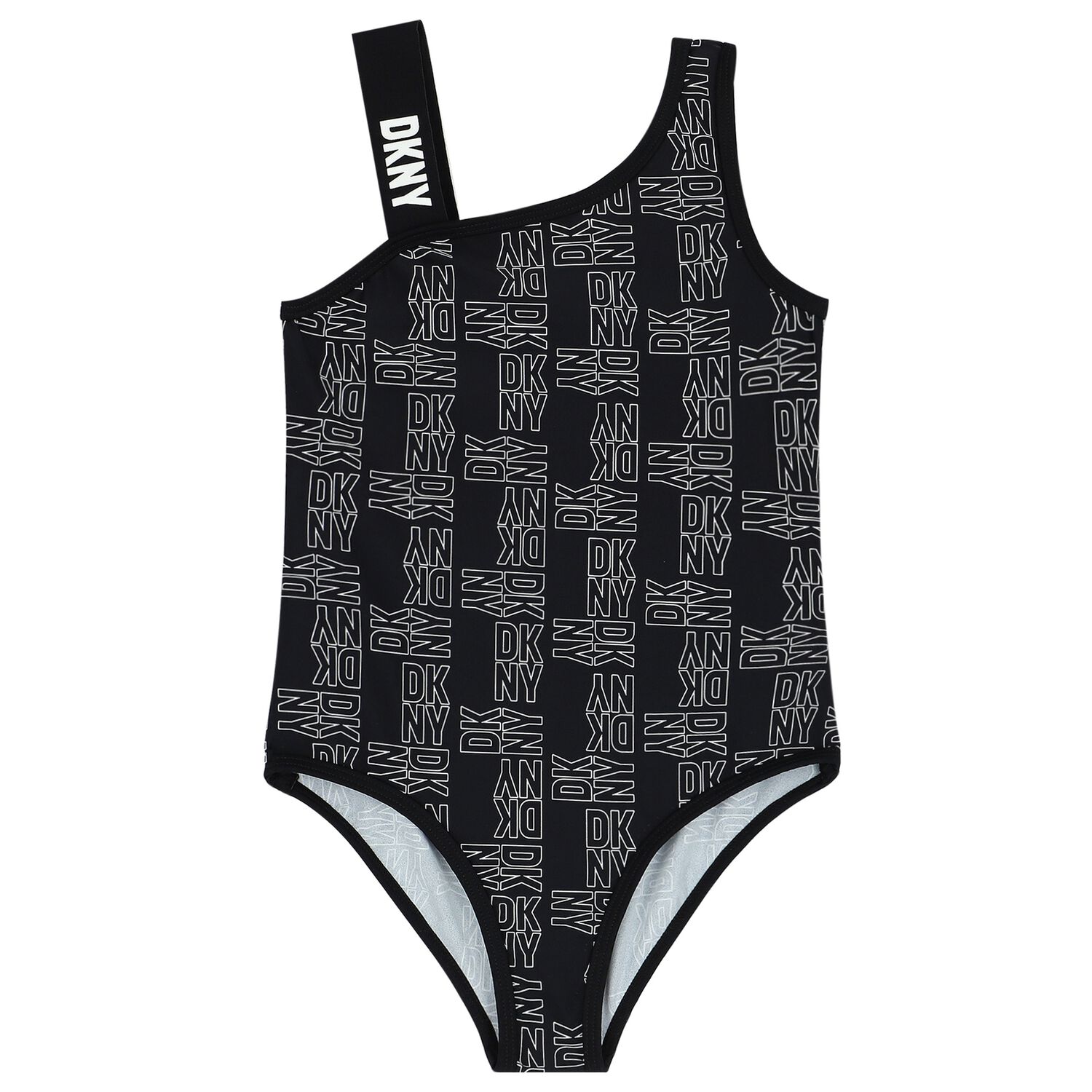 Girls Black & White Logo Swimsuit, 1, hi-res