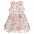 Girls Beige & Pink 3D Floral Tulle Dress, 1, hi-res