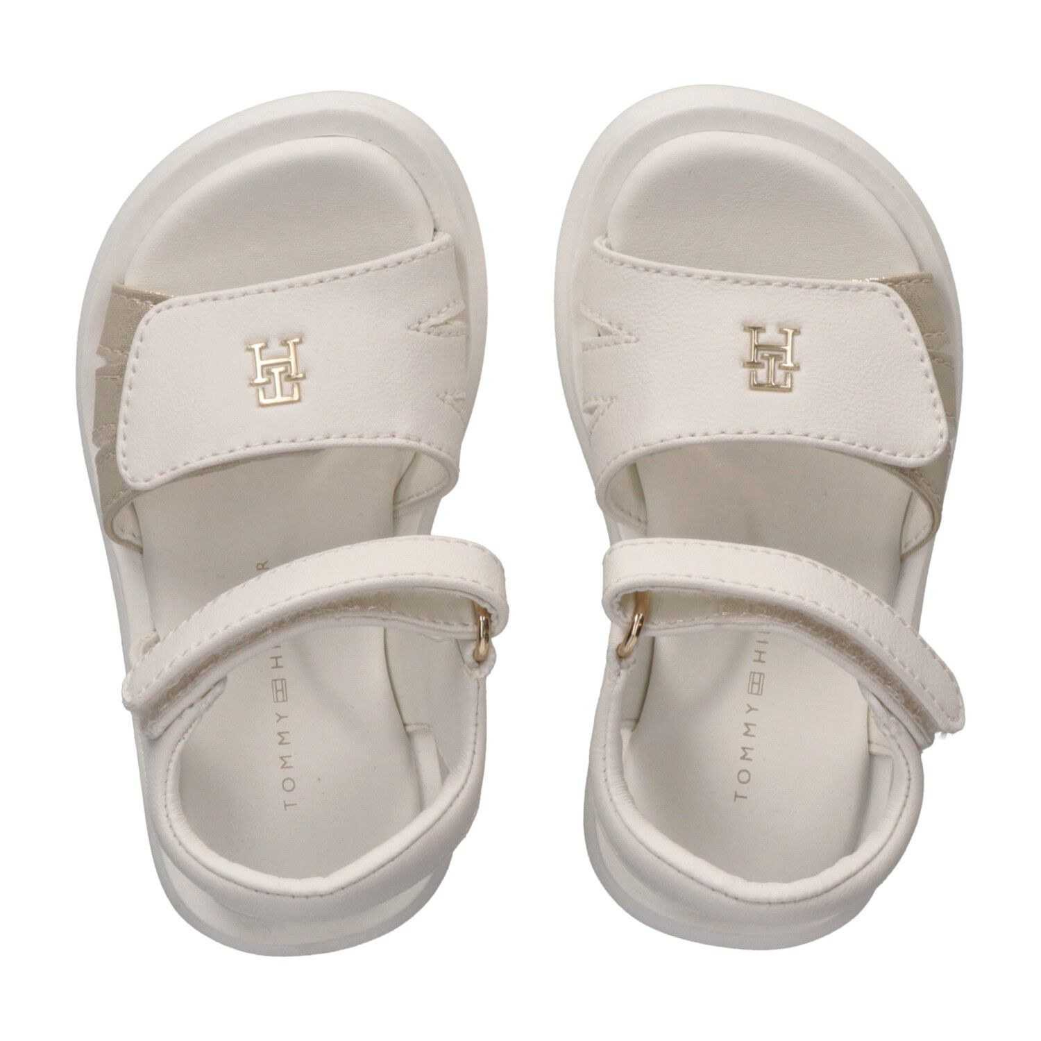 Girls White & Gold Logo Sandals, 2, hi-res