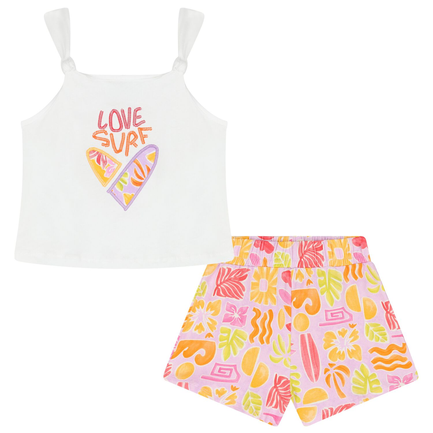 Girls White & Lilac Shorts Set, 1, hi-res