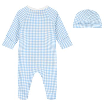 Baby Boys Blue Gingham Cotton Babygrow Set