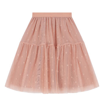 Girls Pink Flower Tulle Skirt