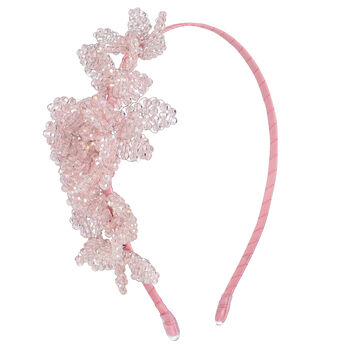 Girls Pink Embellished Crystal Flower Headband
