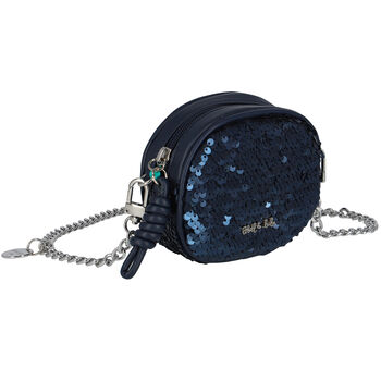 Girls Navy Logo Sequins Belt Bag