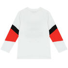 Boys White Logo Long Sleeve Top, 1, hi-res