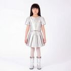 Girls Metallic Silver Bow Skirt Set, 1, hi-res