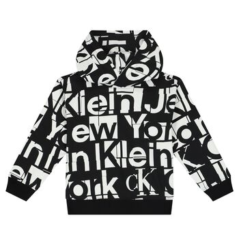 Boys Black & White Logo Hooded Top