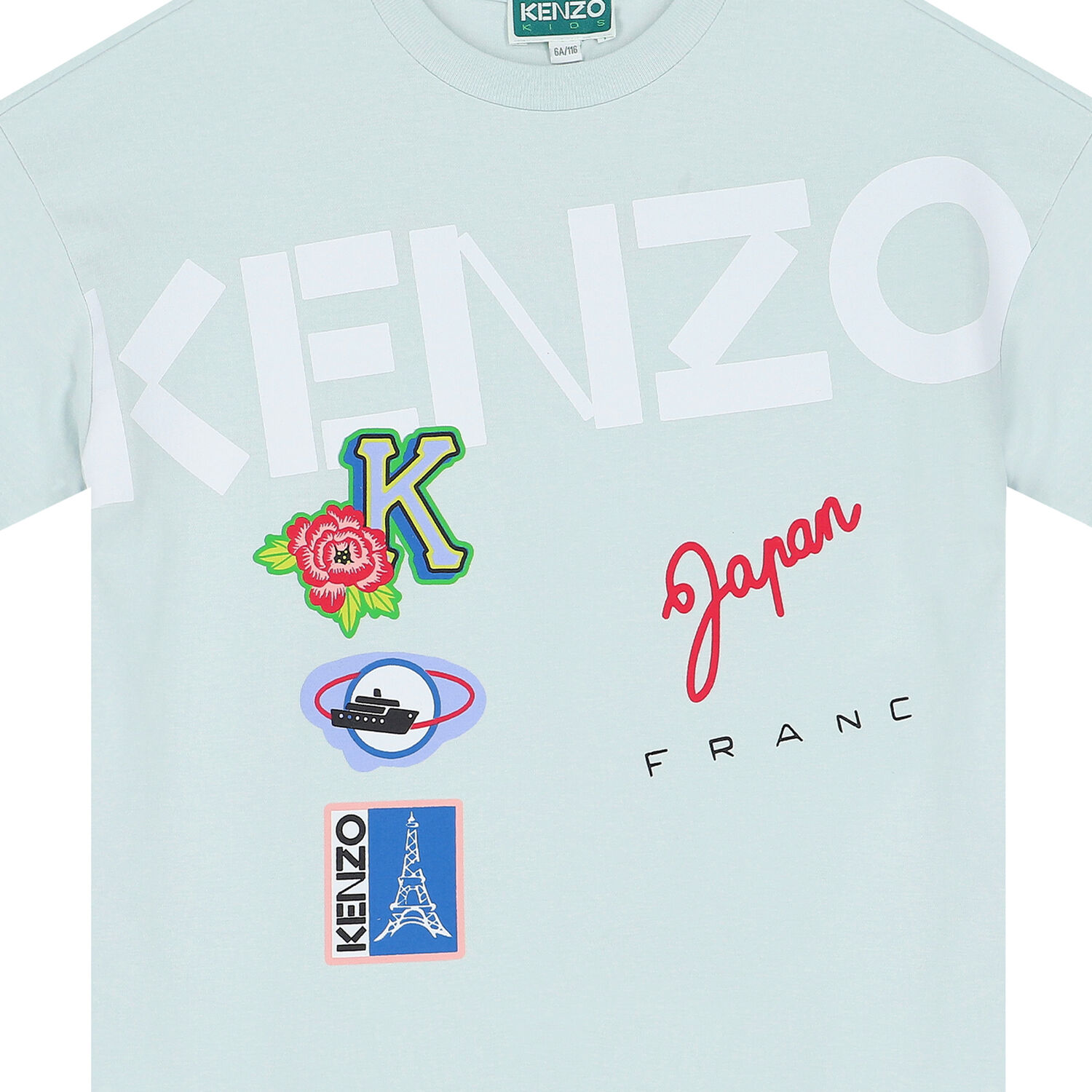 تيشيرت بالشعار باللون الأكوا للبنات , 1, hi-res