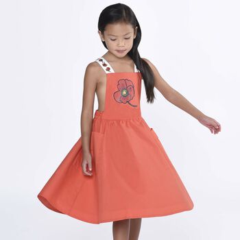 Girls Red Poppy Logo Poplin Dress