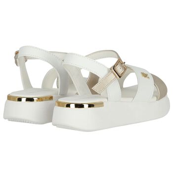 Girls White & Gold Logo Sandals