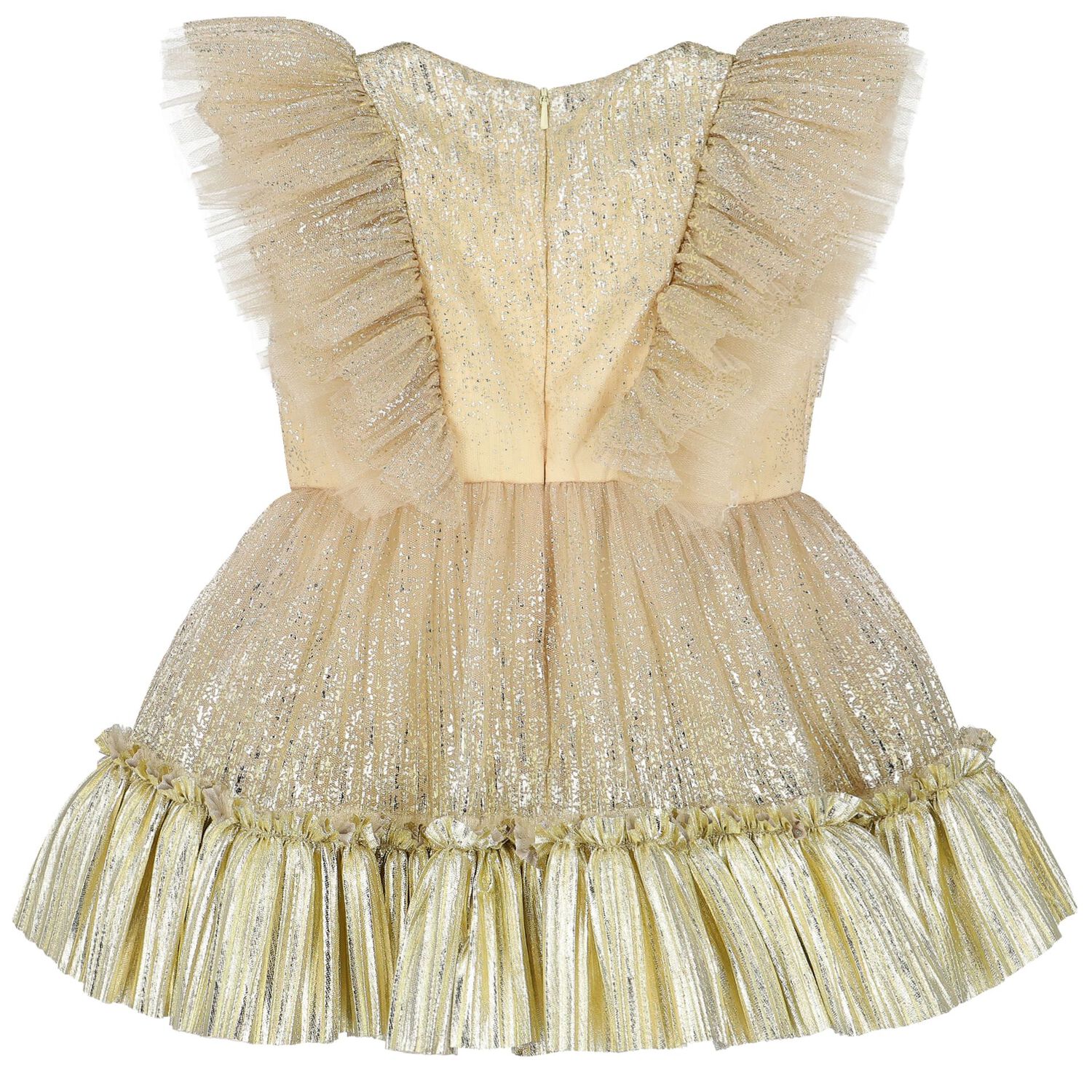 Younger Girls Gold Tulle Ruffled Dress, 1, hi-res image number null