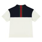 Younger Boys Ivory & Navy Blue Web Striped Polo Shirt, 1, hi-res