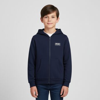 Navy Blue Logo Hooded Zip Up Top
