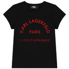 تيشيرت بنات بالشعار باللون الاسود, 1, hi-res