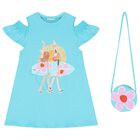 Girls Blue Ruffled Dress Set, 4, hi-res