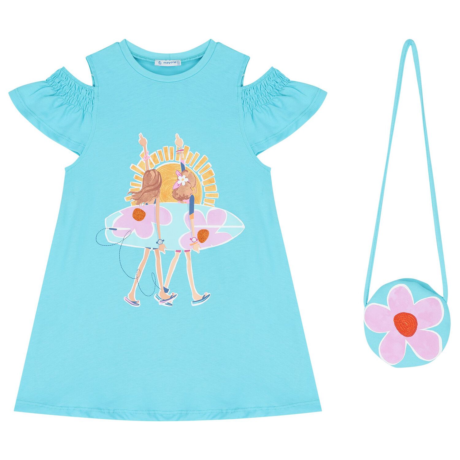 Girls Blue Ruffled Dress Set, 4, hi-res
