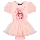 Baby Girls Pink Teddy Bear Tulle Dress, 1, hi-res