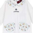 Baby Boys White & Blue Teddy Bear Logo Babygrow, 1, hi-res