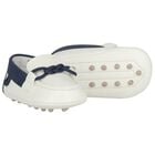 Baby Boys Ivory & Navy Blue Leather Pre Walker Moccasins, 4, hi-res