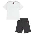 Boys White & Grey Shorts Set, 1, hi-res