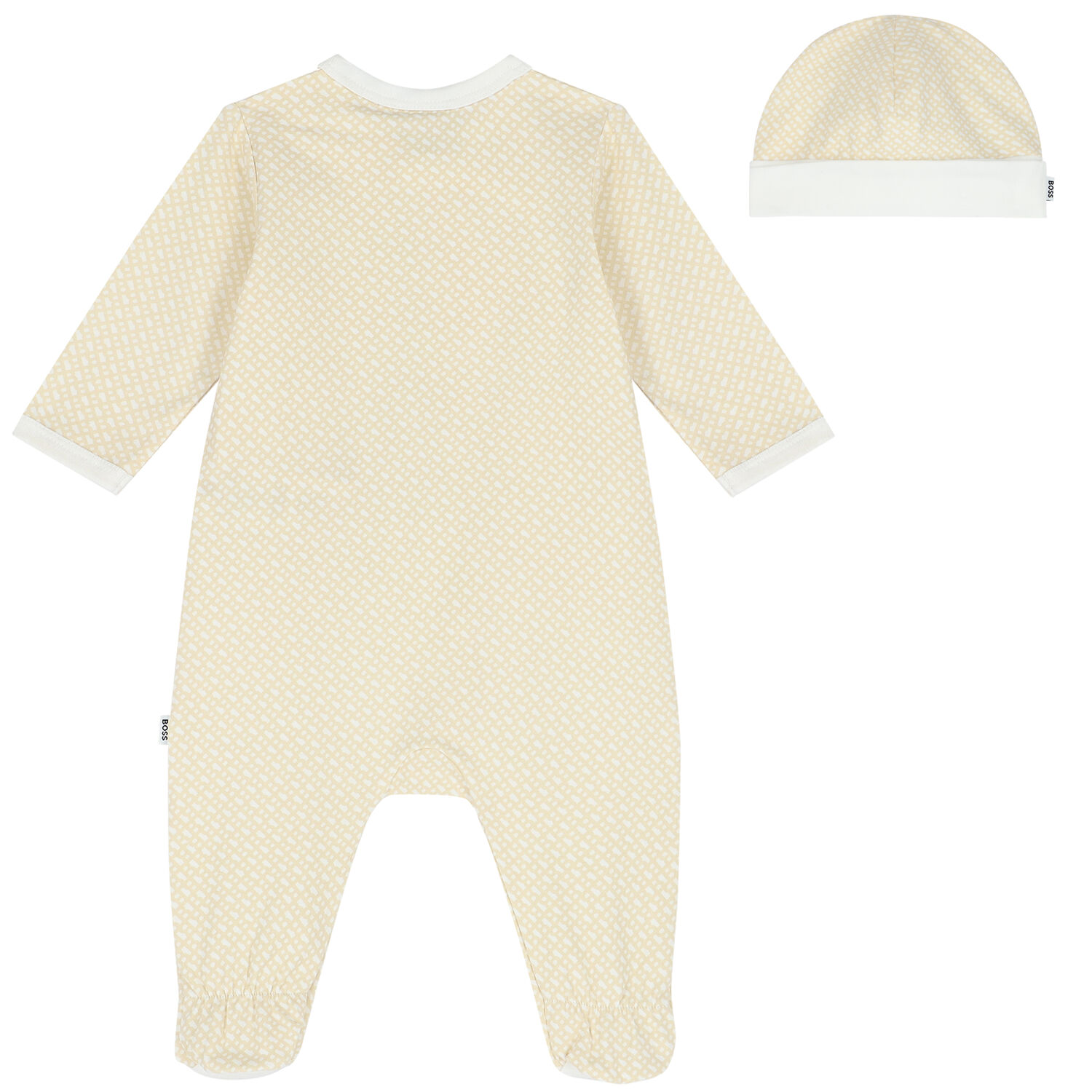 Baby Boys White & Beige Babygrow & Hat Gift Set, 1, hi-res
