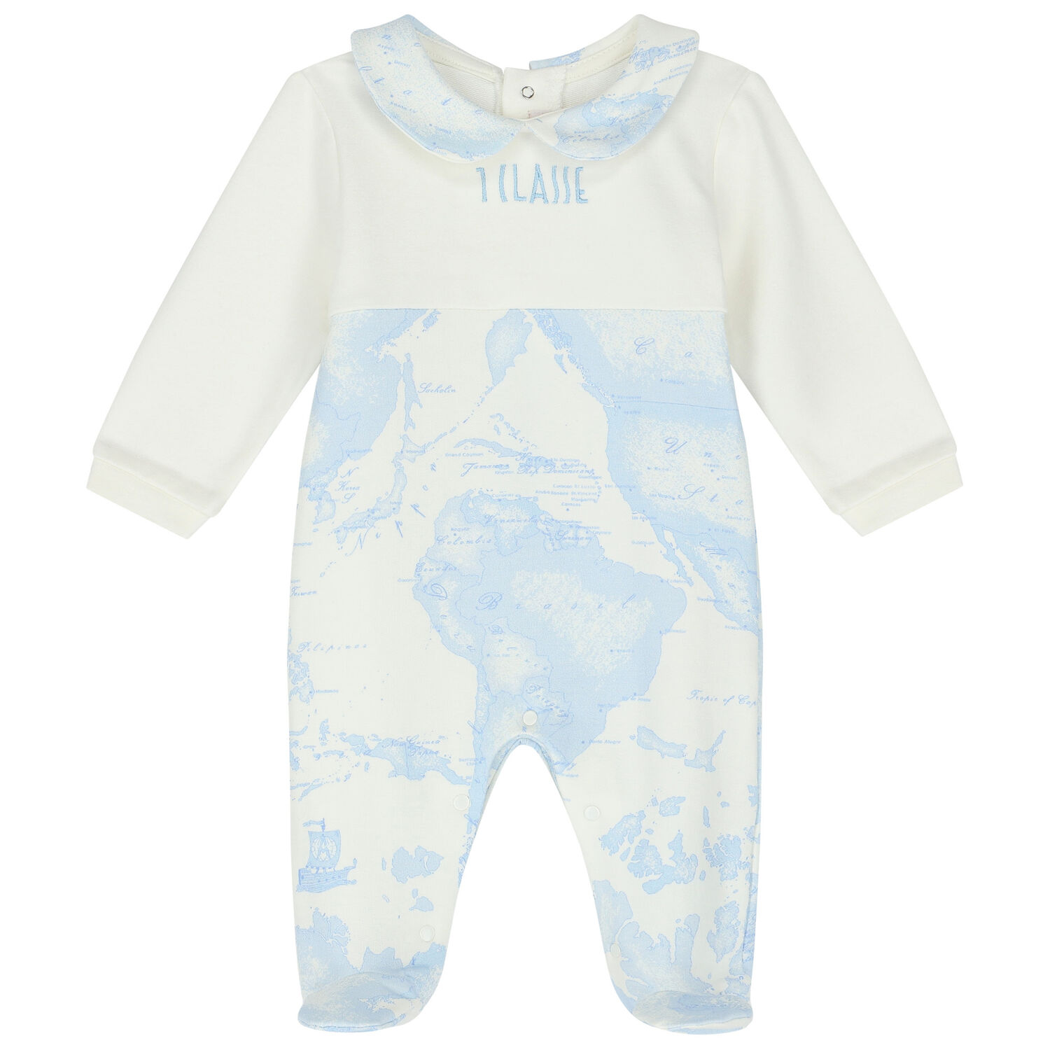 Baby Boys Ivory & Blue Geo Map Babygrow Set, 4, hi-res