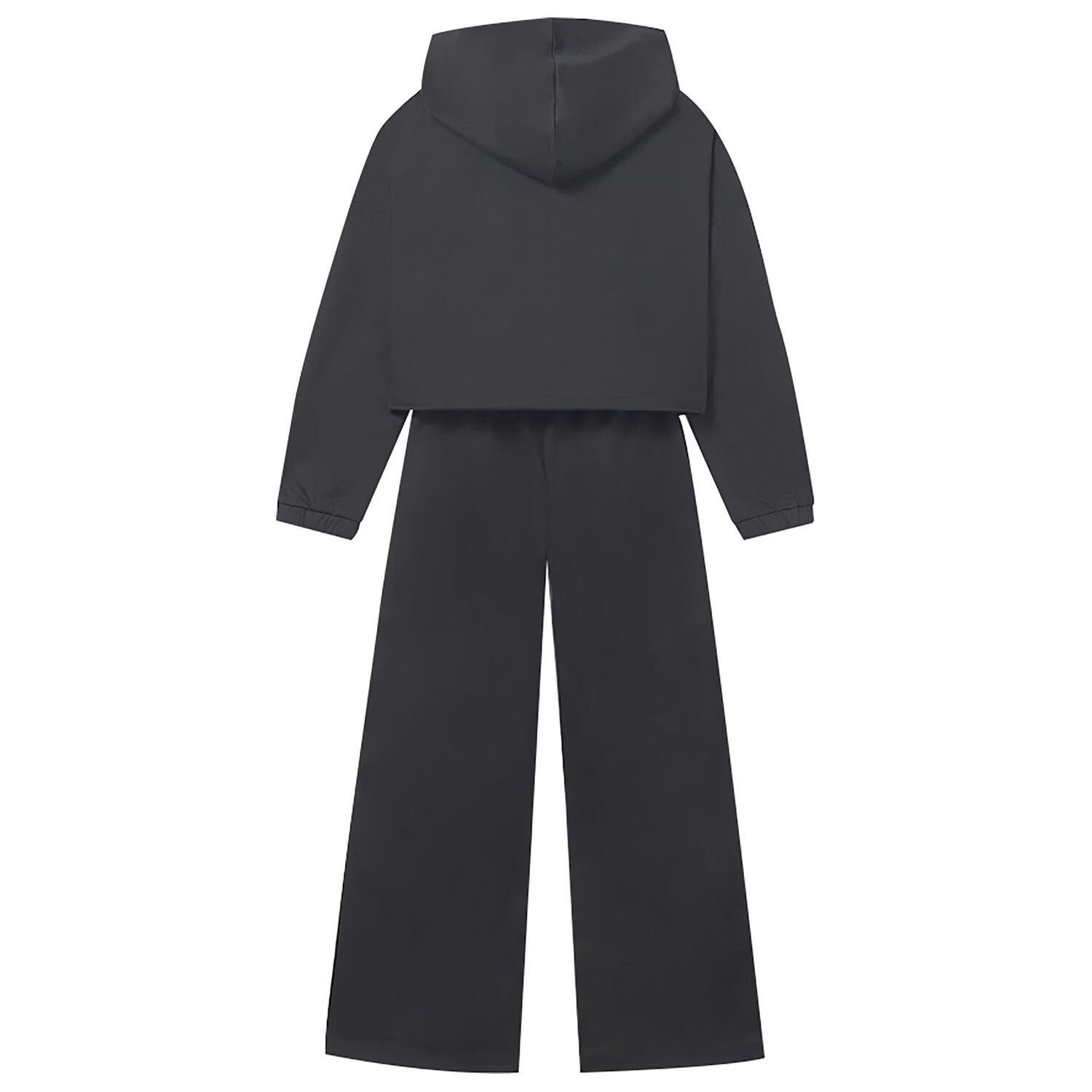 بدلة رياضية سوداء بقلنسوة للبنات, 1, hi-res