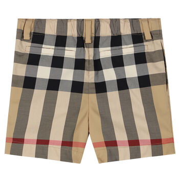 Younger Boys Beige Check Shorts