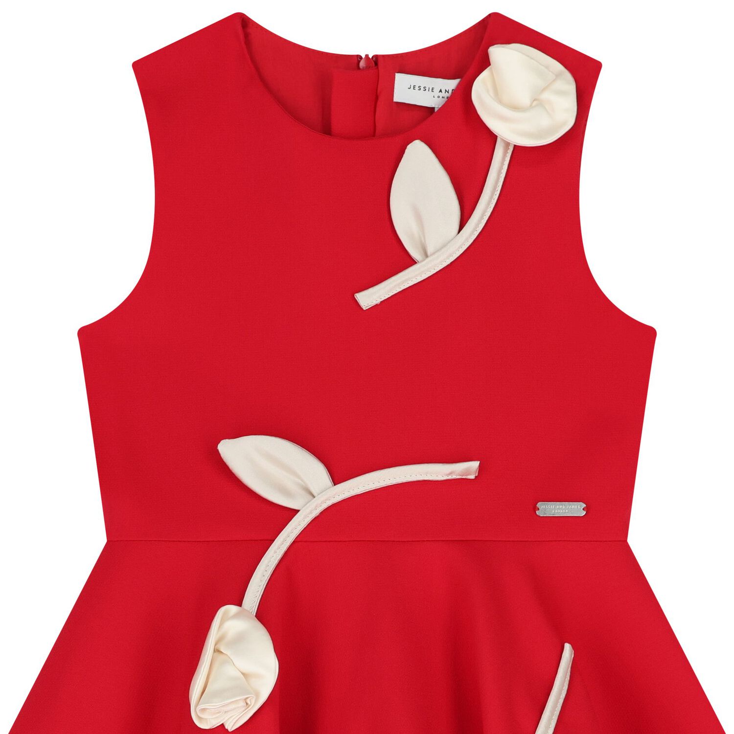 فستان للبنات من الستان مزين بالورود باللون الاحمر , 3, hi-res