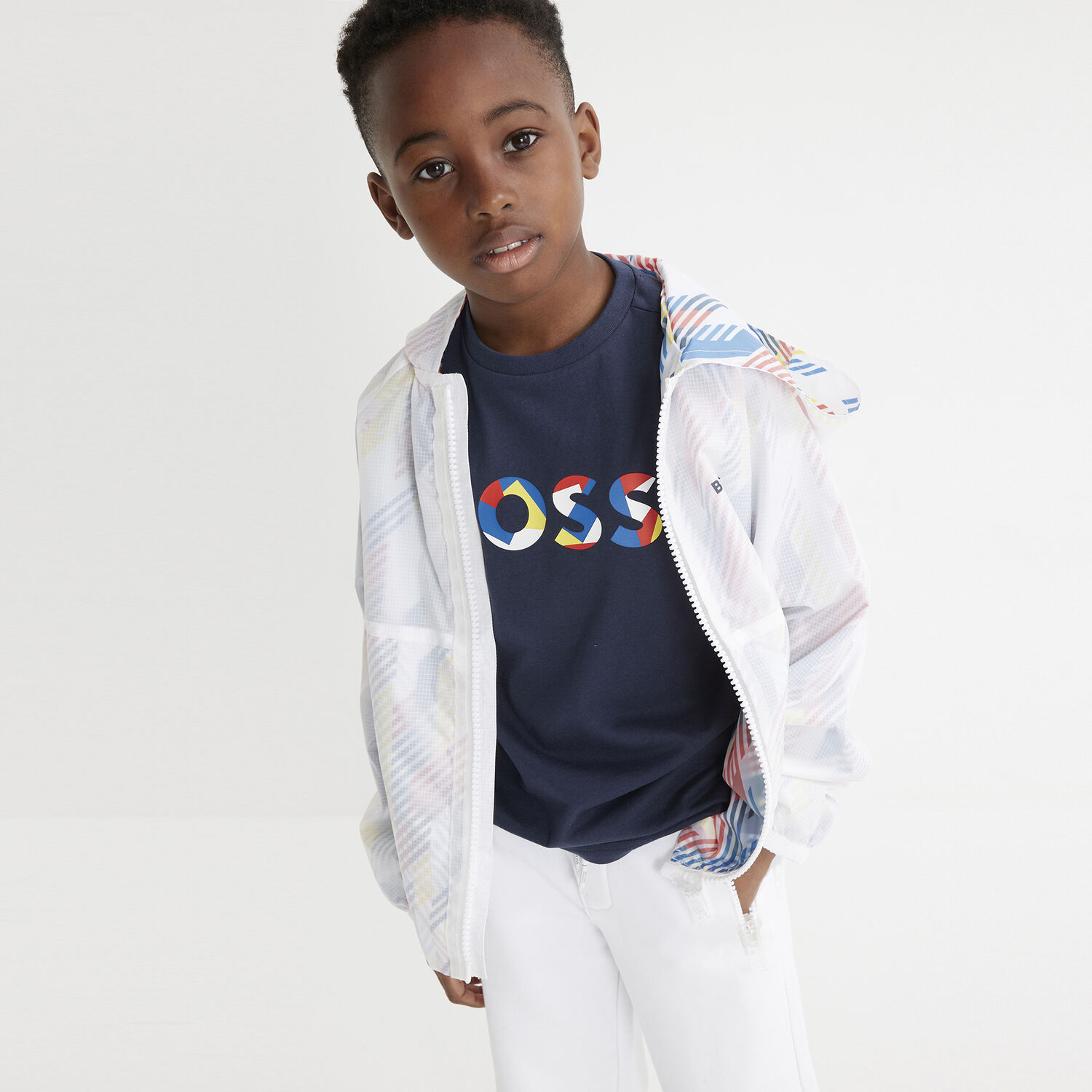 Boys White Logo Shorts, 3, hi-res