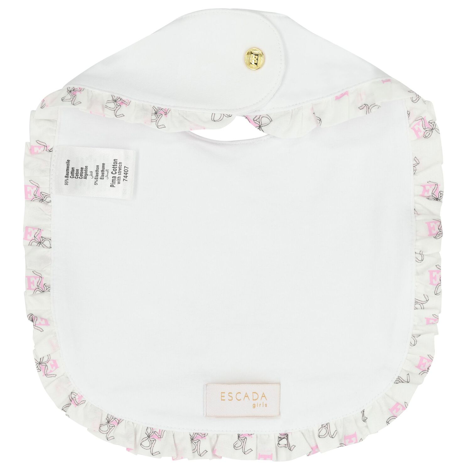 Baby Girls White Bow Bib, 1, hi-res