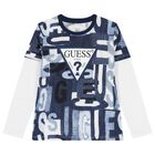 توب باكمام بالشعار باللون الابيض والازرق للاولاد, 2, hi-res