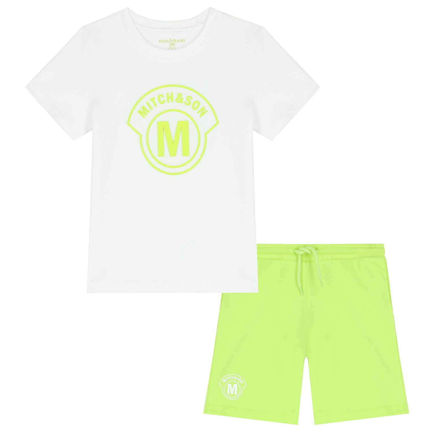 Boys White & Green Logo Shorts Set, 1, hi-res image number null