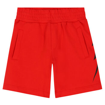 Boys Red Thunderbolt Logo Shorts