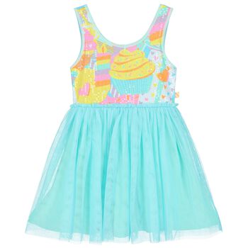 Girls Aqua Sequin & Crown Dress