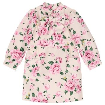 Girls Pink Floral Bow Dress