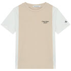 Boys Beige & White Logo T-Shirt, 1, hi-res