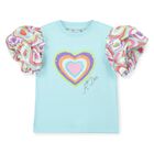 Girls Blue Cotton Heart Sequin Shorts Set, 1, hi-res