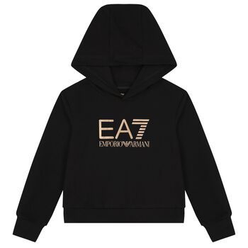 Boys Black Logo Hooded Top