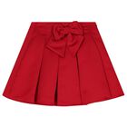 Girls Red & White Bow Pleated Skirt, 1, hi-res